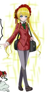 Rating: Safe Score: 0 Tags: 1girl bag blonde_hair blue_eyes green_neckwear image jacket long_hair long_sleeves looking_at_viewer pantyhose shinku shoes skirt solo twintails User: admin