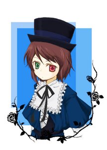 Rating: Safe Score: 0 Tags: 1girl black_ribbon brown_hair dress flower frills green_eyes hat heterochromia image long_sleeves looking_at_viewer red_eyes ribbon simple_background solo souseiseki suiseiseki top_hat upper_body white_background User: admin