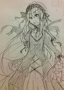 Rating: Safe Score: 0 Tags: 1girl dress frills greyscale hairband image lolita_hairband long_hair long_sleeves looking_at_viewer monochrome ribbon sketch solo suigintou traditional_media very_long_hair User: admin