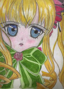 Rating: Safe Score: 0 Tags: 1girl blonde_hair blue_eyes bow drill_hair eyelashes flower image long_hair marker_(medium) pink_flower pink_rose portrait ribbon rose shinku simple_background solo traditional_media white_background User: admin