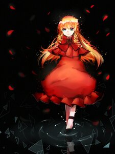 Rating: Safe Score: 0 Tags: 1girl blonde_hair blue_eyes capelet dress flower full_body image long_hair petals red_dress rose rose_petals shinku smile solo User: admin