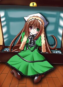 Rating: Safe Score: 0 Tags: 1girl blush brown_hair dress frills full_body green_dress green_eyes heterochromia image long_hair long_sleeves looking_at_viewer red_eyes sitting smile solo suiseiseki very_long_hair User: admin