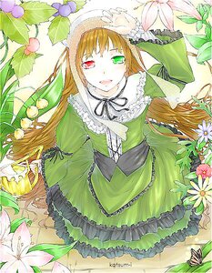 Rating: Safe Score: 0 Tags: 1girl brown_hair bug butterfly dress flower frills green_dress heterochromia image insect long_hair long_sleeves looking_at_viewer marker_(medium) open_mouth red_eyes smile solo suiseiseki traditional_media very_long_hair watering_can User: admin
