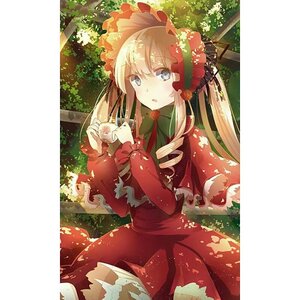 Rating: Safe Score: 0 Tags: 1girl blonde_hair blue_eyes bonnet bow capelet dappled_sunlight dress drill_hair flower holding image long_hair long_sleeves looking_at_viewer open_mouth red_capelet red_dress rose shinku solo User: admin