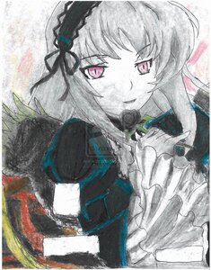 Rating: Safe Score: 0 Tags: 1girl dress flower frills hairband image long_hair long_sleeves looking_at_viewer pink_eyes ribbon rose silver_hair smile solo suigintou traditional_media upper_body wings User: admin