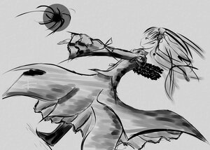 Rating: Safe Score: 0 Tags: 1girl closed_mouth dress floating_hair flower from_side greyscale hairband image long_hair long_sleeves monochrome profile rose solo suigintou wings User: admin
