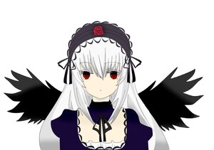 Rating: Safe Score: 0 Tags: 1girl bangs black_ribbon black_wings closed_mouth detached_collar dress flower frills hairband image long_hair long_sleeves looking_at_viewer puffy_sleeves red_eyes ribbon rose silver_hair simple_background solo suigintou upper_body white_background wings User: admin