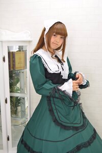 Rating: Safe Score: 0 Tags: 1girl bangs brown_hair dress green_dress long_hair long_sleeves looking_at_viewer solo standing suiseiseki User: admin