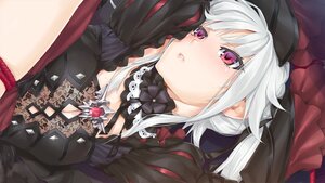 Rating: Questionable Score: 0 Tags: 1girl bangs blush bow breasts dress gothic_lolita image lolita_fashion long_hair long_sleeves lying on_back parted_lips red_eyes silver_hair solo suigintou twintails User: admin