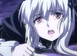 Rating: Safe Score: 0 Tags: 1girl black_ribbon close-up frills hair_between_eyes image long_hair looking_at_viewer open_mouth portrait purple_eyes ribbon solo suigintou tears User: admin