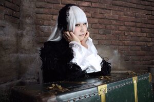 Rating: Safe Score: 0 Tags: 1girl bangs dress frills gothic_lolita hairband head_rest indoors lips lolita_fashion long_hair long_sleeves sitting solo white_hair User: admin