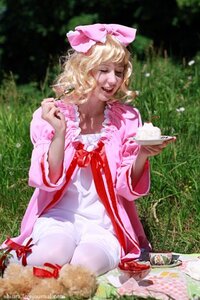 Rating: Safe Score: 0 Tags: 1girl basket blonde_hair blurry bow closed_eyes day depth_of_field dress frills grass hair_bow hinaichigo long_hair outdoors pink_bow pink_dress sitting smile solo teacup white_dress User: admin