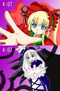 Rating: Safe Score: 0 Tags: 2girls blonde_hair blue_eyes bonnet dress flower frills image long_hair long_sleeves looking_at_viewer multiple_girls outstretched_hand pair red_dress shinku silver_hair suigintou twintails wings User: admin