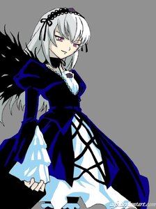 Rating: Safe Score: 3 Tags: 1girl black_dress black_wings dress frills grey_background hairband image juliet_sleeves long_hair long_sleeves looking_at_viewer pink_eyes puffy_sleeves silver_hair simple_background solo suigintou wings User: admin