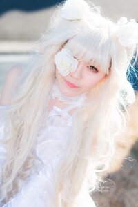 Rating: Safe Score: 0 Tags: 1girl bangs blurry blurry_background blurry_foreground closed_mouth depth_of_field flower kirakishou lips long_hair looking_at_viewer photo red_lips rose solo upper_body white_flower white_hair white_rose yellow_eyes User: admin