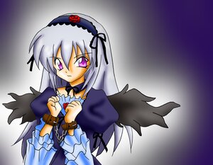 Rating: Safe Score: 0 Tags: 1girl black_wings chain collar detached_collar dress flower frilled_sleeves frills gradient gradient_background hairband image juliet_sleeves long_hair long_sleeves looking_at_viewer pink_eyes puffy_sleeves rose silver_hair solo suigintou upper_body wings User: admin