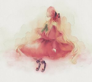 Rating: Safe Score: 0 Tags: 1girl blonde_hair bow dress flower image long_hair long_sleeves red_dress rose shinku shoes solo very_long_hair User: admin