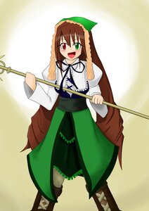 Rating: Safe Score: 0 Tags: 1girl :d boots brown_hair dress frills full_body green_eyes head_scarf heterochromia image long_hair long_sleeves looking_at_viewer open_mouth red_eyes smile solo standing suiseiseki very_long_hair User: admin