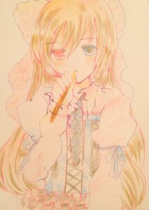 Rating: Safe Score: 0 Tags: 1girl blonde_hair heterochromia image long_hair long_sleeves solo suiseiseki traditional_media watercolor_(medium) User: admin