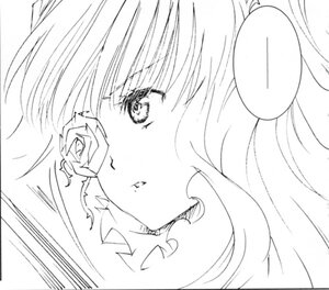 Rating: Safe Score: 0 Tags: 1girl blush closed_mouth eyebrows_visible_through_hair flower greyscale image kirakishou monochrome rose simple_background solo white_background User: admin