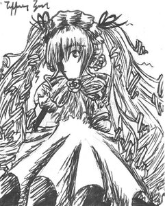 Rating: Safe Score: 0 Tags: 1girl dress greyscale hair_ribbon image long_hair long_sleeves looking_at_viewer monochrome ribbon shinku simple_background solo standing suigintou twintails very_long_hair white_background User: admin