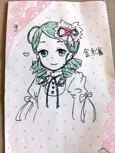 Rating: Safe Score: 0 Tags: 1girl blush colored_pencil_(medium) flower green_eyes green_hair hair_ornament image kanaria looking_at_viewer photo ribbon shikishi smile solo traditional_media upper_body watercolor_(medium) User: admin