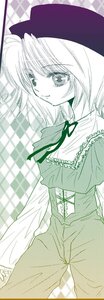 Rating: Safe Score: 0 Tags: 1girl dress hat image long_sleeves looking_at_viewer monochrome ribbon solo souseiseki User: admin