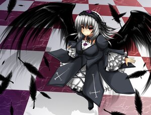 Rating: Safe Score: 0 Tags: 1girl argyle argyle_background argyle_legwear bird black_feathers black_wings checkered checkered_background checkered_floor chess_piece crow dove dress feathered_wings feathers flower frills from_above hairband image lolita_hairband long_hair long_sleeves looking_at_viewer red_eyes rose seagull silver_hair solo suigintou tile_floor tiles white_feathers wings User: admin
