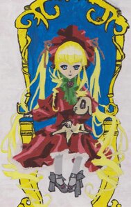 Rating: Safe Score: 0 Tags: 1girl blonde_hair blue_eyes bonnet dress full_body image long_sleeves looking_at_viewer red_dress shinku solo standing User: admin