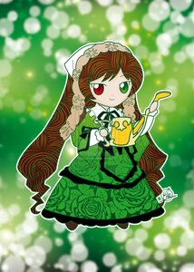 Rating: Safe Score: 0 Tags: 1girl blurry blurry_background blurry_foreground brown_hair depth_of_field dress flower full_body green_dress head_scarf heterochromia holding image long_hair long_sleeves looking_at_viewer outdoors red_eyes smile solo suiseiseki very_long_hair watering_can User: admin