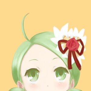 Rating: Safe Score: 0 Tags: 1girl ahoge antenna_hair blush face flower green_eyes green_hair image kanaria simple_background solo yellow_background User: admin