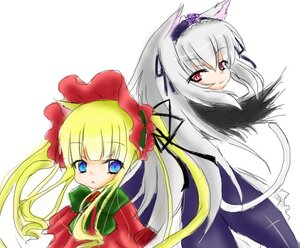 Rating: Safe Score: 0 Tags: 2girls animal_ears blonde_hair blue_eyes blush cat_ears flower hairband image long_hair long_sleeves looking_at_viewer multiple_girls pair red_eyes shinku silver_hair simple_background suigintou twintails white_background User: admin