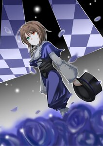 Rating: Safe Score: 0 Tags: 1girl argyle argyle_background argyle_legwear board_game brown_hair capelet checkered checkered_background checkered_floor checkered_kimono checkered_scarf checkered_skirt chess_piece diamond_(shape) dress flower green_eyes hat hat_removed headwear_removed heterochromia holding_clothes holding_hat image perspective petals red_eyes reflection rose solo souseiseki tile_floor tiles top_hat vanishing_point User: admin