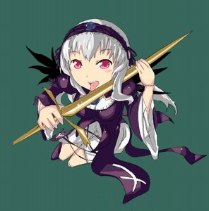 Rating: Safe Score: 0 Tags: 1girl breasts dress flower hairband image long_hair long_sleeves pink_eyes rose silver_hair solo suigintou tongue tongue_out weapon wings User: admin