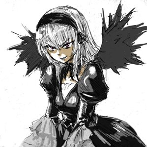 Rating: Safe Score: 0 Tags: 1girl black_dress black_wings dress feathers frills hairband image lolita_hairband long_hair long_sleeves looking_at_viewer puffy_sleeves simple_background smile solo suigintou white_background wings User: admin