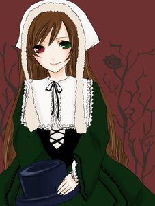 Rating: Safe Score: 0 Tags: 1girl brown_hair dress frills green_dress green_eyes hat heterochromia holding image long_hair long_sleeves looking_at_viewer red_eyes simple_background smile solo suiseiseki very_long_hair watering_can User: admin