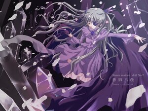 Rating: Safe Score: 0 Tags: 1girl artist_request barasuishou brown_eyes cape cherry_blossoms closed_mouth collar copyright_name crystal dress expressionless flower_eyepatch fractal full_body hair_ribbon image long_hair long_sleeves looking_at_viewer outstretched_arm outstretched_arms petals purple_dress ribbon rozen_maiden shatter silver_hair solo very_long_hair yellow_eyes User: admin