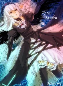 Rating: Safe Score: 0 Tags: 1girl black_wings blue_flower blue_rose dress flower frills hairband image lolita_hairband long_hair long_sleeves pink_eyes purple_rose red_eyes rose silver_hair solo suigintou wings User: admin