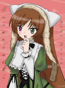 Rating: Safe Score: 0 Tags: 1girl animal_ears brown_hair dress fake_animal_ears green_dress green_eyes heterochromia image long_hair long_sleeves open_mouth solo suiseiseki User: admin