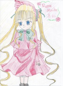 Rating: Safe Score: 0 Tags: 1girl blonde_hair blue_eyes bow bowtie capelet dress flower image long_hair long_sleeves looking_at_viewer red_dress rose shinku sidelocks smile solo traditional_media twintails very_long_hair User: admin