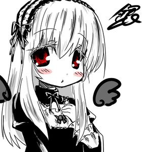 Rating: Safe Score: 0 Tags: 1girl bangs black_dress blush blush_stickers closed_mouth dress eyebrows_visible_through_hair hair_between_eyes hairband image juliet_sleeves lolita_fashion lolita_hairband long_hair long_sleeves lowres monochrome puffy_sleeves red_eyes rozen_maiden simple_background solo spot_color suigintou upper_body white_background wings User: admin