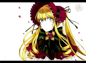 Rating: Safe Score: 0 Tags: 1girl black_border blonde_hair blue_eyes bonnet bow bowtie capelet dress flower image letterboxed long_hair looking_at_viewer petals pink_flower pink_rose red_capelet red_flower rose rose_petals shinku sidelocks simple_background solo twintails white_background User: admin