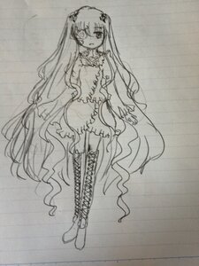 Rating: Safe Score: 0 Tags: 1girl boots cross-laced_footwear detached_sleeves dress frills full_body greyscale hatsune_miku image kirakishou knee_boots long_hair looking_at_viewer monochrome solo standing thigh_boots thighhighs traditional_media very_long_hair User: admin