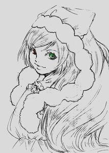 Rating: Safe Score: 0 Tags: 1girl auto_tagged fur_collar fur_trim green_eyes grey_background heterochromia image long_hair looking_at_viewer monochrome red_eyes simple_background smile solo spot_color suiseiseki User: admin