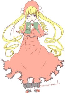 Rating: Safe Score: 0 Tags: 1girl :d blonde_hair blue_eyes bonnet dress drill_hair full_body image long_hair long_sleeves looking_at_viewer open_mouth red_dress shinku simple_background smile solo standing striped twintails very_long_hair white_background User: admin