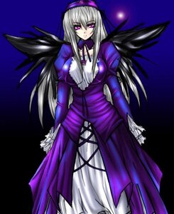 Rating: Safe Score: 0 Tags: 1girl black_wings detached_collar dress frills image juliet_sleeves long_hair long_sleeves looking_at_viewer puffy_sleeves silver_hair solo suigintou wings User: admin