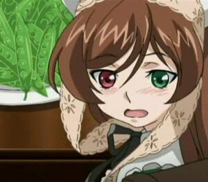 Rating: Safe Score: 0 Tags: 1girl blurry blush brown_hair dress frills green_eyes heterochromia image long_hair long_sleeves open_mouth plant red_eyes solo suiseiseki User: admin