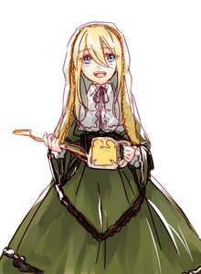 Rating: Safe Score: 0 Tags: 1girl blonde_hair blue_eyes chain dress frills green_dress hair_between_eyes holding image long_hair long_sleeves looking_at_viewer open_mouth simple_background solo suiseiseki very_long_hair white_background User: admin