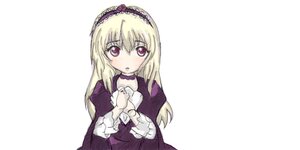 Rating: Safe Score: 0 Tags: 1girl blonde_hair blush dress frilled_sleeves frills hairband image long_hair long_sleeves looking_at_viewer purple_dress simple_background solo suigintou upper_body white_background User: admin