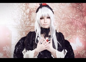 Rating: Safe Score: 0 Tags: 1girl bangs black_dress closed_mouth dress flower gothic_lolita letterboxed lips lolita_fashion long_hair long_sleeves looking_at_viewer own_hands_together solo suigintou upper_body white_hair User: admin